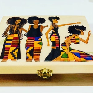 Afrocentric, box, Kente, Wood Box, girl gifts, unique gift, wood, homedecor, gift, art, decor, african print, jewelry Box, birthday Gift, image 4