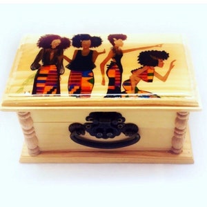 Afrocentric, box, Kente, Wood Box, girl gifts, unique gift, wood, homedecor, gift, art, decor, african print, jewelry Box, birthday Gift, image 5