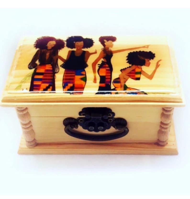 Afrocentric, box, Kente, Wood Box, girl gifts, unique gift, wood, homedecor, gift, art, decor, african print, jewelry Box, birthday Gift, image 5