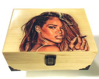 Rhianna, stash box, Wood Box, weed box Rockstar, Music, Unique gift, jewelry Box, birthday Gift, weed box, stash box, wood stash box