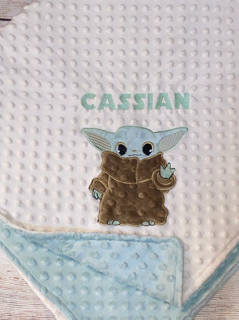 Baby Yoda Blanket Personalized Minky Blanket cream and | Etsy