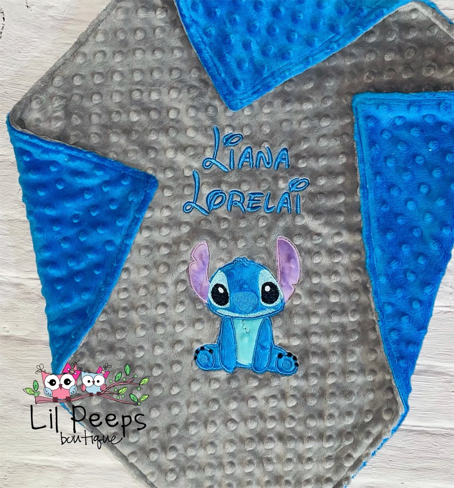 STITCH Blanket Personalized Minky Blanket Gray & Blue Minky Etsy