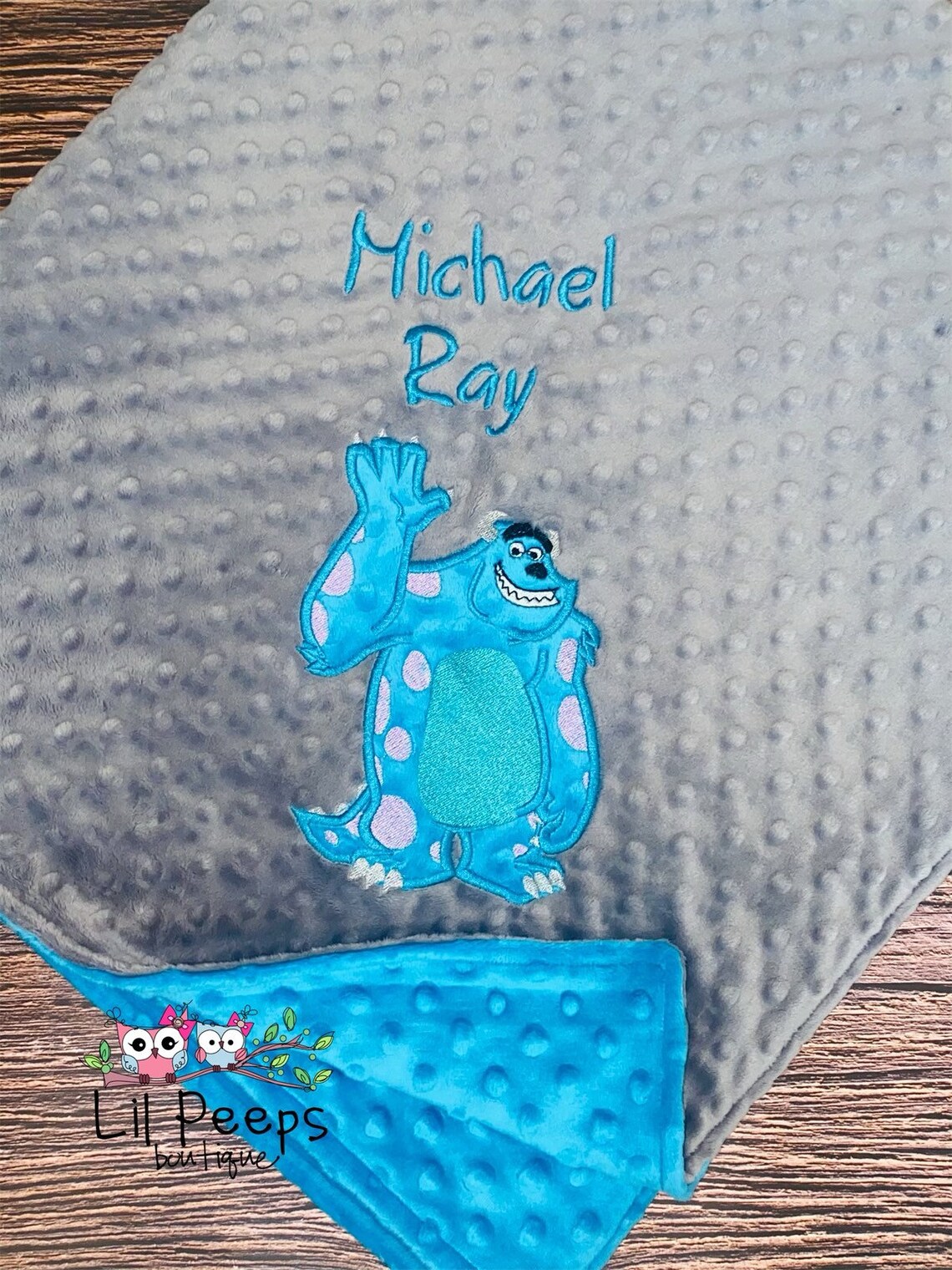 Monster Blanket Personalized Minky Blanket Gray & Blue Etsy