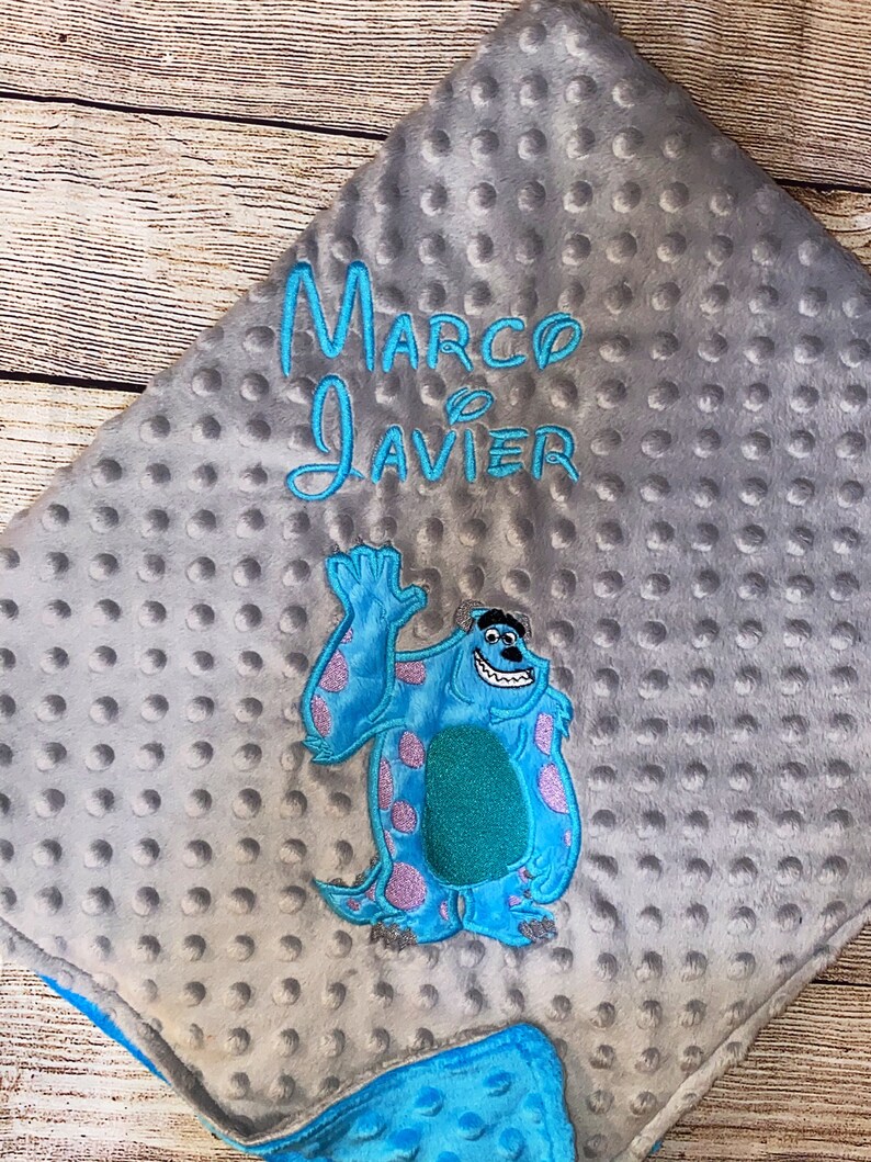 Monster Blanket Personalized Minky Blanket Gray & Blue Etsy