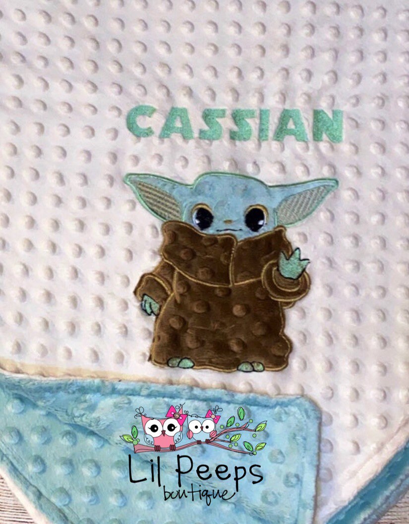 Baby Yoda Blanket Personalized Minky Blanket cream and aqua Etsy