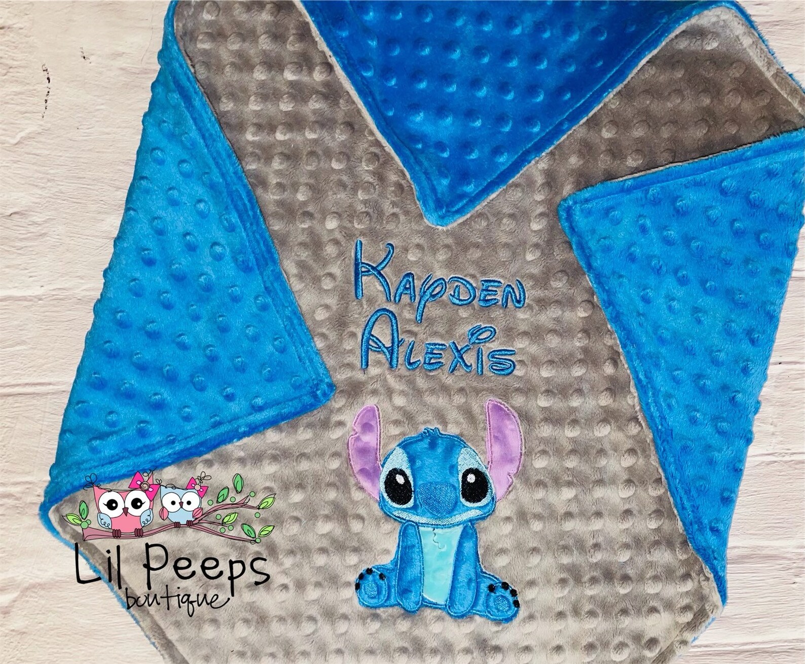 STITCH Blanket Personalized Minky Blanket Gray & Blue Minky Etsy