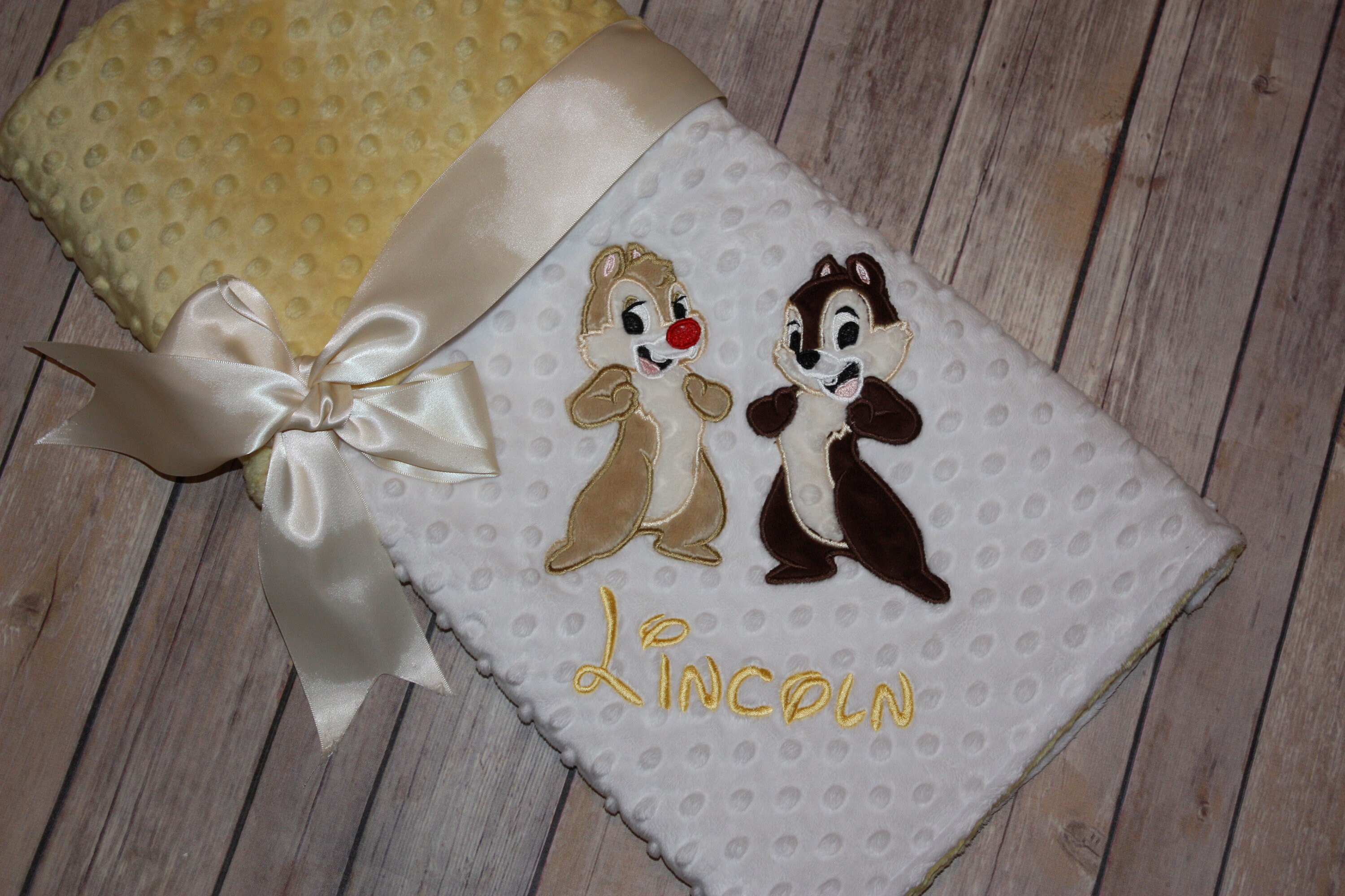 Chip n Dale Personalized Minky Blanket White and Yellow Etsy