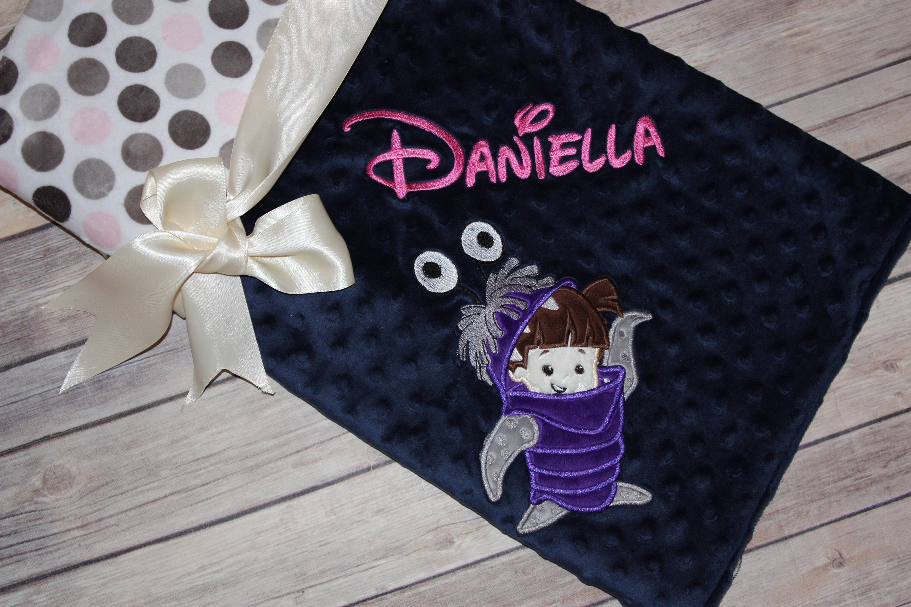 Monster Blanket Personalized Minky Blanket Navy & Polka Dot Etsy