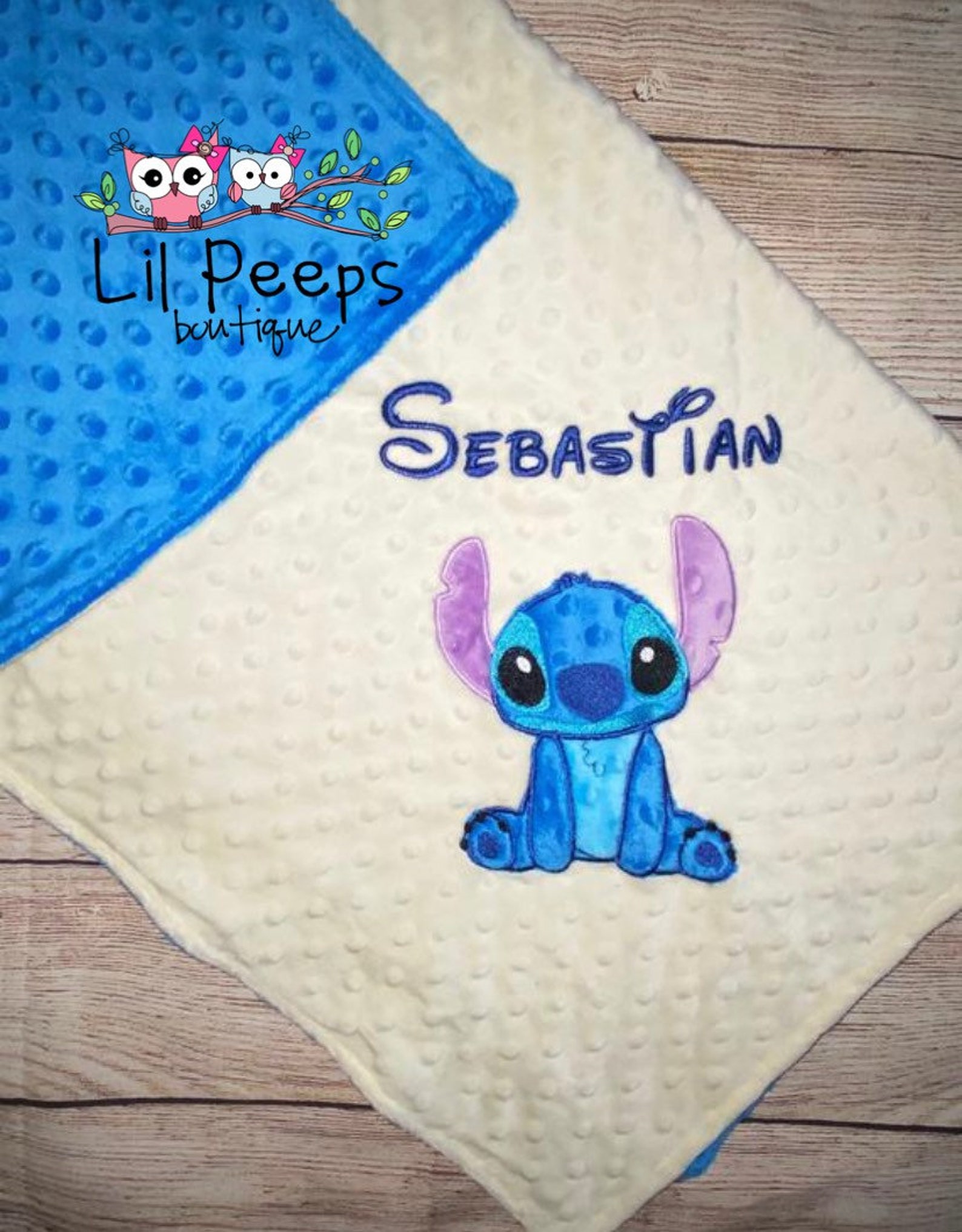 STITCH Blanket Personalized Minky Blanket Cream & Blue Etsy