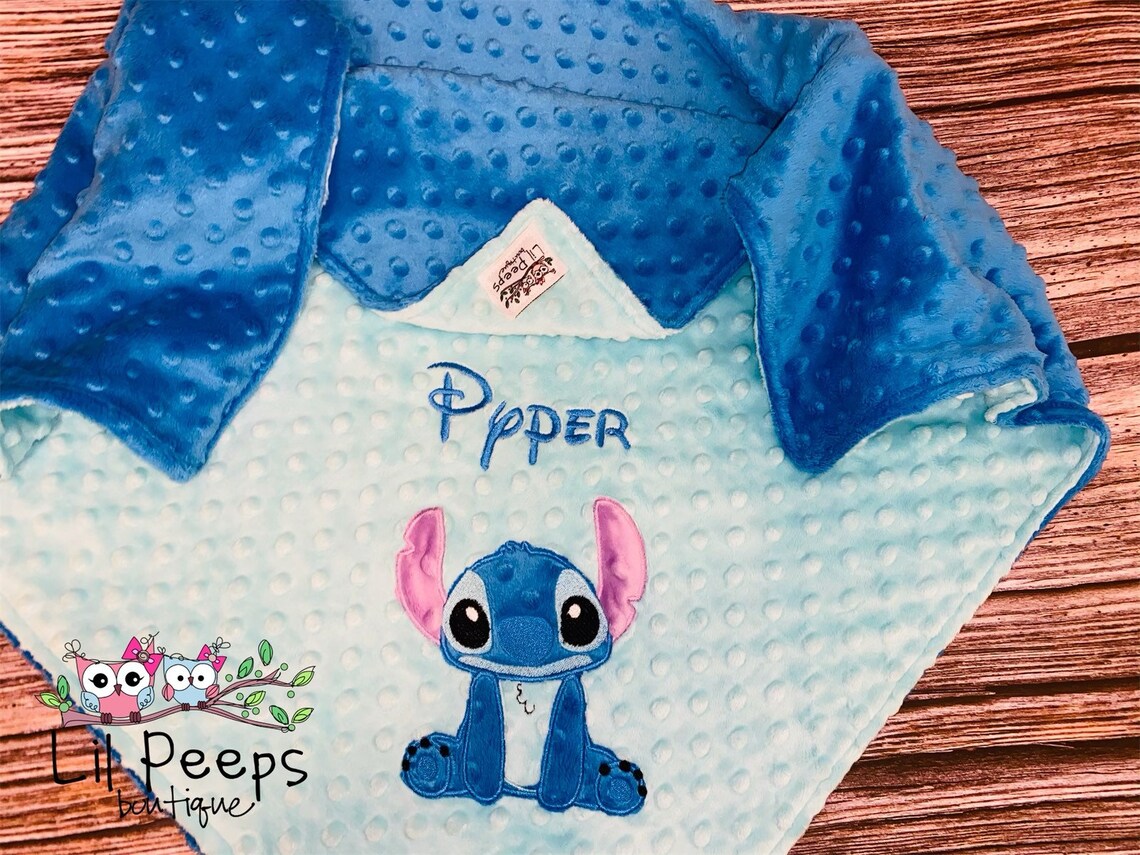 STITCH Blanket Personalized Minky Blanket Aqua & Blue Minky Etsy