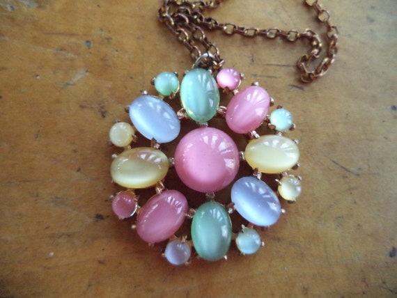 Vintage Pastel Moon Glow Pendant Chain Necklace Glass - Moon Glow Pendant Necklace Vintage Pastel Moon Glow Pendant Chain Necklace Glass - Moon Glow Pendant Necklace