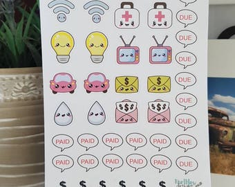 Bills Planning Stickers - Erin Condren, Kikki K, Filofax, Happy Planner