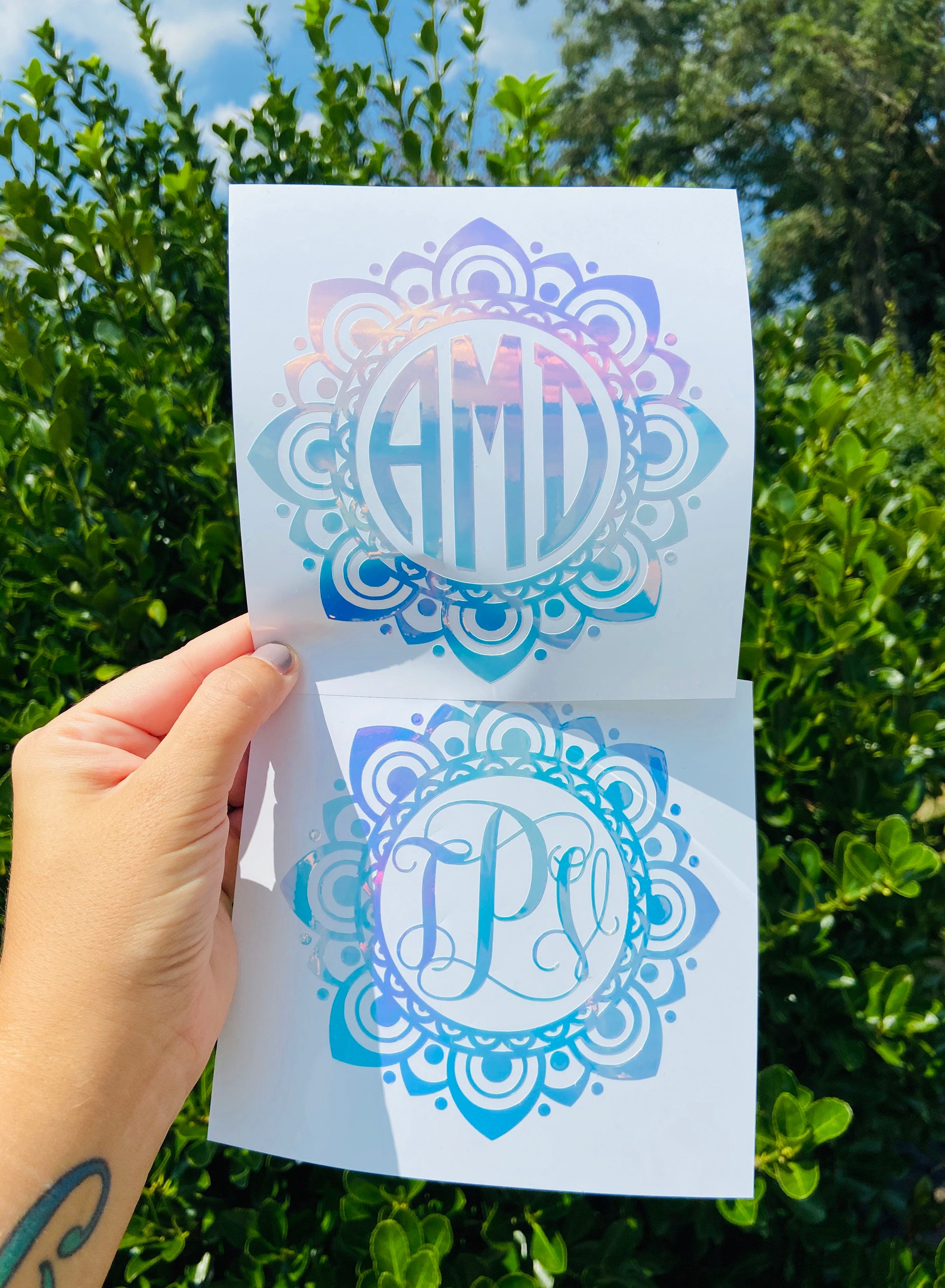 Monogram Decal Boho Monogrammed Decal Holographic Decal 