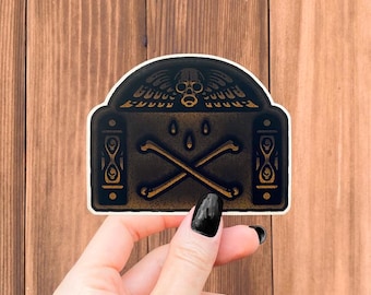 Victoriaanse doodshoofdsticker | Grafsteen, begraafplaats, gotisch, esoterisch, halloween