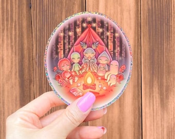 Sticker kampvuurcryptids | Mothman, Alien, Flatwoods Monster, Bigfoot, Nightcrawlers