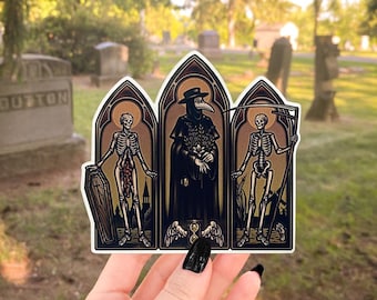 Sticker zwarte dood drieluik | builenpest, zwarte dood, Wicca, heidendom, occultisme, hekserij, tarot, middeleeuwse doodskunst, spookachtig