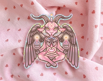 Trakteertijd Baphomet-sticker | Satanisme, Wicca, Heidendom, Occult, Hekserij, Tarotspel, Hekserij, Esoterisch, Pastelgoth