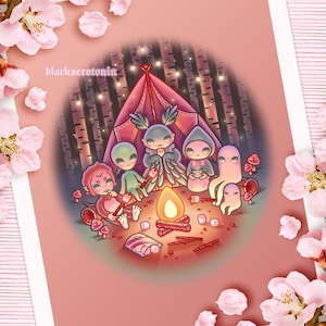 Campfire Cryptids Print | Mothman, Alien, Flatwoods Monster, Bigfoot, Nightcrawlers
