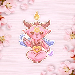 Kawaii Baby Baphomet Sticker | Satanism, Wiccan, Paganism, Occult, Witchcraft, Witches, Tarot Deck, Witchy, Esoteric, Pastel Goth, Grunge