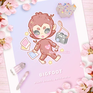 Kawaii Bigfoot Cryptid Print | Mothman, Alien, Flatwoods Monster, Nessie, Bigfoot, Nightcrawlers