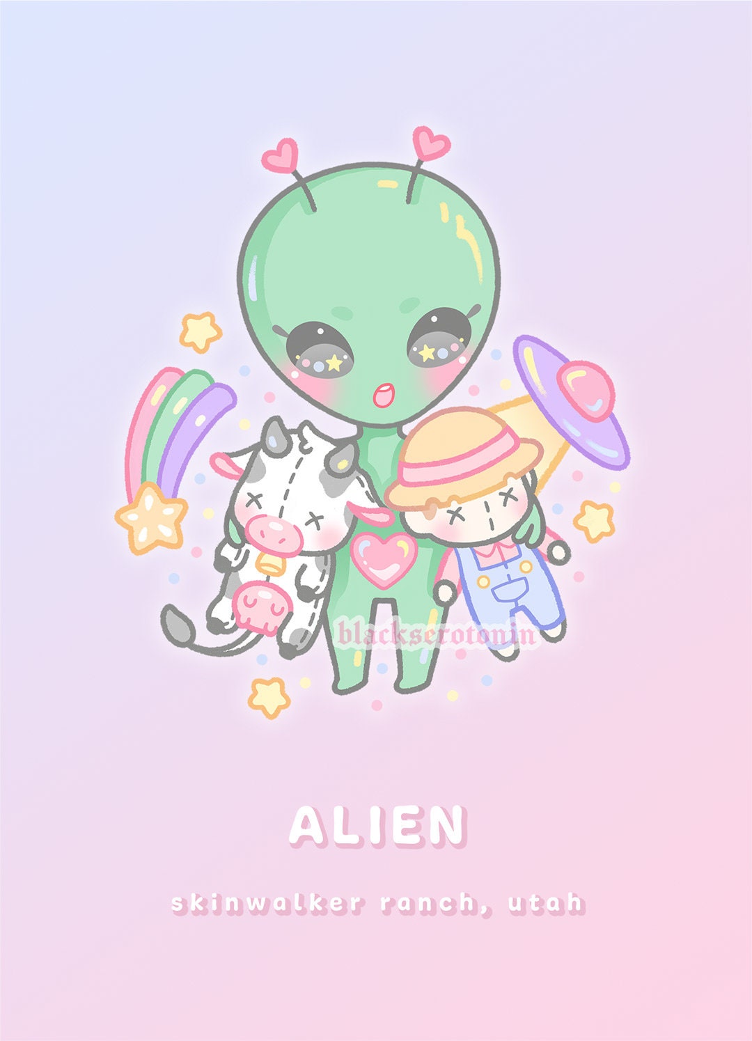 Kawaii Alien Cryptid Print | Mothman, Alien, Flatwoods Monster