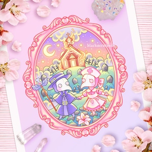 Impression médecin et infirmière de la peste kawaii | Peste noire, wicca, paganisme, occulte, sorcellerie, Halloween, jeu de tarot, sorcière, goth pastel