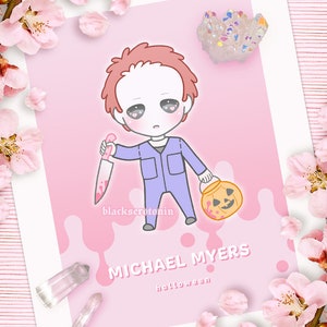 Sweet Slashers Print | Michael Myers, Pastel Goth, Scary Movie, Horror, Spooky, Kawaii, Grunge, Halloween