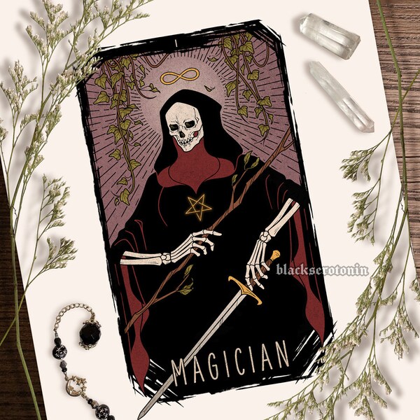 Magician Tarot Card Print: Satanism, Wiccan, Paganism, Occult, Witchcraft, Witches, Tarot Deck, Witchy, Halloween, Spooky
