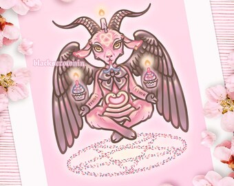 Treat Time Baphomet-print | Satanisme, Wicca, Heidendom, Occult, Hekserij, Heksen, Tarotspel, Hekserij, Esoterisch, Pastel Goth, Grunge