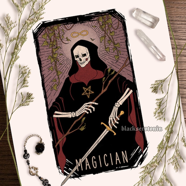 Magician Tarot Card Print: Satanism, Wiccan, Paganism, Occult, Witchcraft, Witches, Tarot Deck, Witchy, Halloween, Spooky