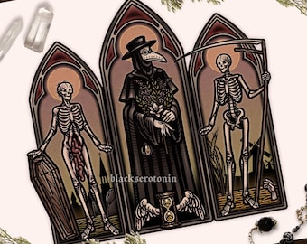 Zwarte dood drieluikprint | builenpest, zwarte dood, Wicca, heidendom, occultisme, hekserij, tarot, middeleeuwse doodskunst, Halloween, Spookachtig