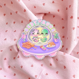 Best Buds Sticker | UFO, Extraterrestrial, Alien, Munchies, Kawaii Marijuana, Cute Weed, Stoner Girl Aesthetic