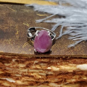Pear Shaped Pink Sapphire Cabochon on Adjustable Sterling Silver Ring, Sapphire, Pink Sapphire Ring