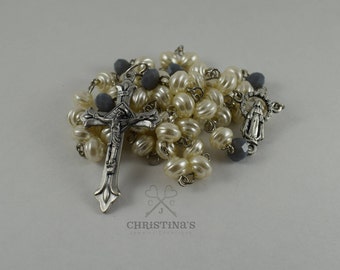 Catholic Rosary, White and Blue Rosary, White Rosary, Rosary, Crucifix, Gift, Gift for Her