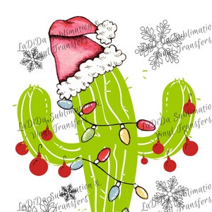 Christmas Cactus PNG Digital Download Ornaments Christmas Lights Santa Hat Snowflakes