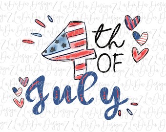 4th of July Patriotic Hand Drawn Hearts  DIGITAL PNG FILE Download Stars Stripes Red White Blue Drawn