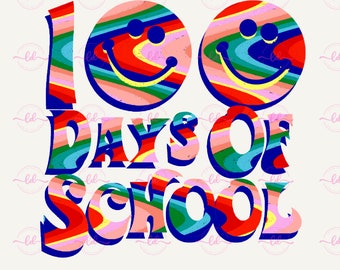 100 Tage Schule Swirly Smiley Gesicht PNG Transfer Digital Download | Bunte | Retro | Tie Dye Look