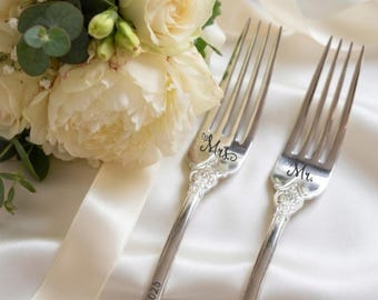 Personalized Wedding Forks | Laser Engraved | Bride Groom  | Gift for Couple | Set with Gift Box | Silver | Custom