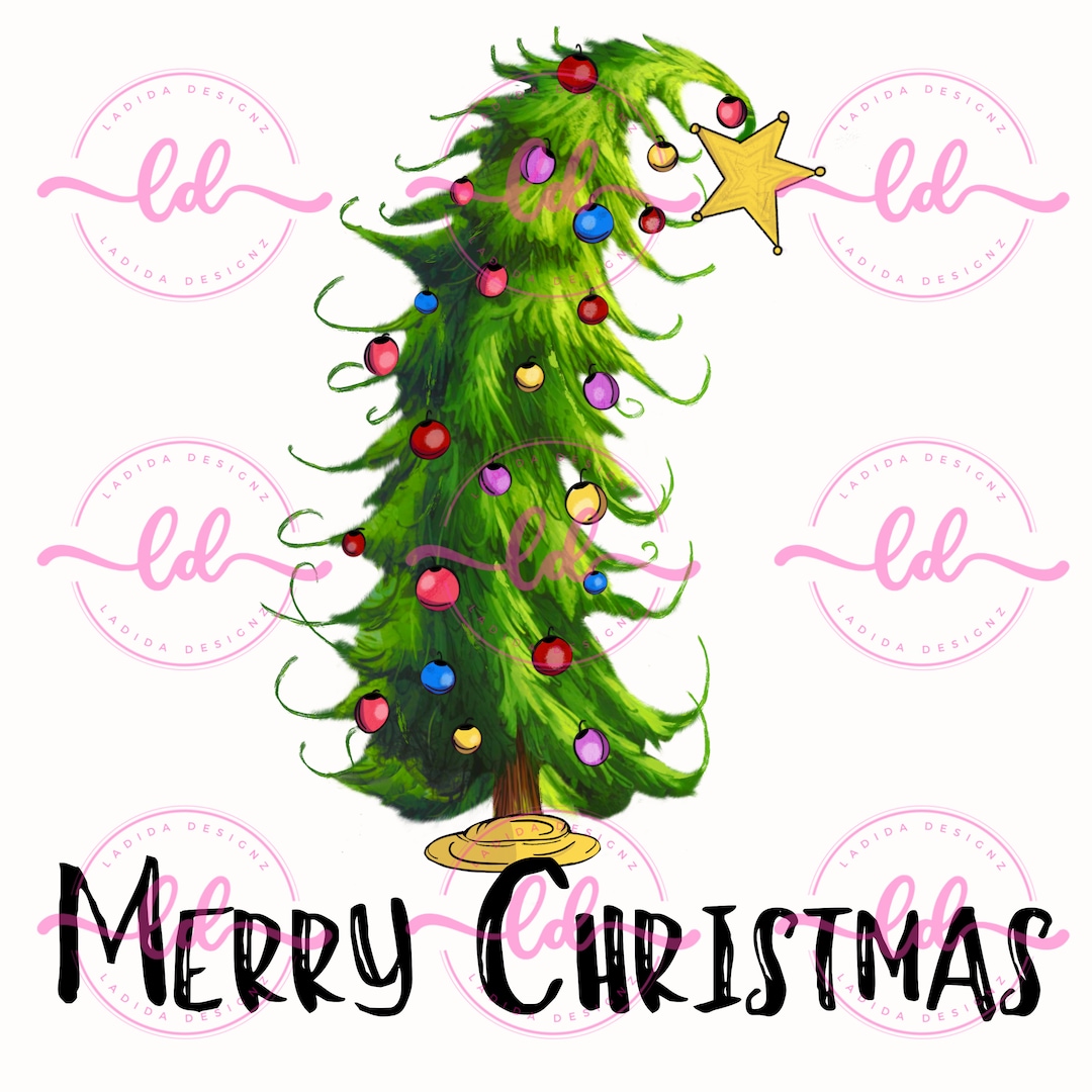 Merry Christmas Bent Christmas Tree With Colorful Ornaments Etsy