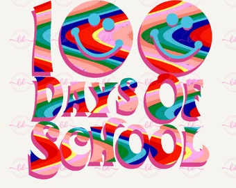 100 Tage Schule Swirly Smiley Gesicht PNG Transfer Digital Download | Bunte | Retro | Tie Dye Look