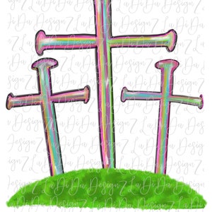 Three Nail Cross Mound Easter Colorful Nailhead Hand Drawn PNG Digital Download