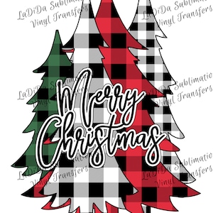 Merry Christmas All Plaid Christmas Trees PNG Digital Download Buffalo Plaid Green White Black