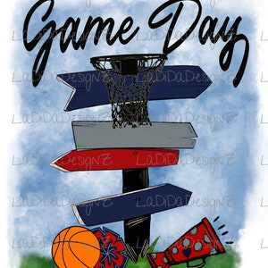 Game Day Navy Red Grey Direction Signs PNG Digital Download Basketball Goal Megaphone Pom Pom Court Side