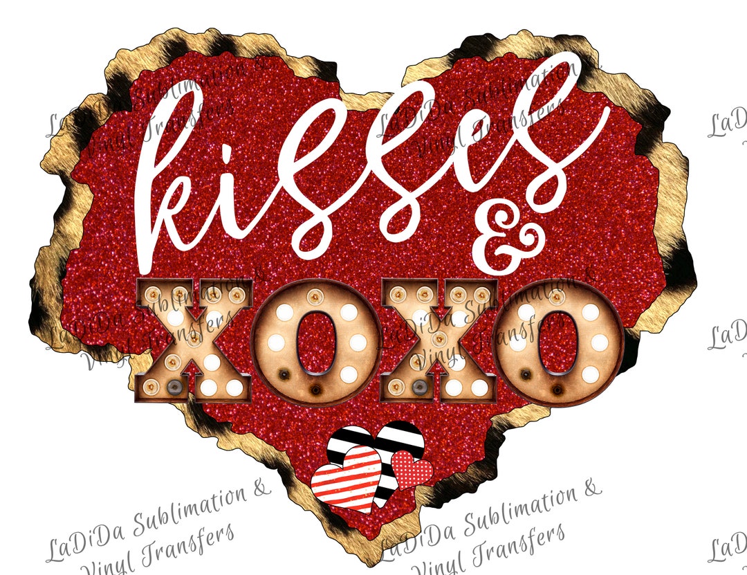 Kisses & XOXO Marquee Leopard Furry and Red Glitter Heart PNG PDF ...