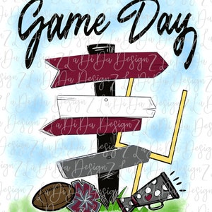 Spieltag Maroon Grau Wegweiser PNG Digital Download Heckklappe Fußball Megaphon Pom Pom Tor