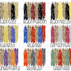 Glitter and Leopard Brush Strokes Team Colors PNG PDF Digital Download Sports School Set of 10 Backgrounds