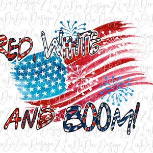 Red White and Boom 4th of July Patriotic Flag  DIGITAL PNG FILE Download Stars Stripes Red White Blue Dots Drawn