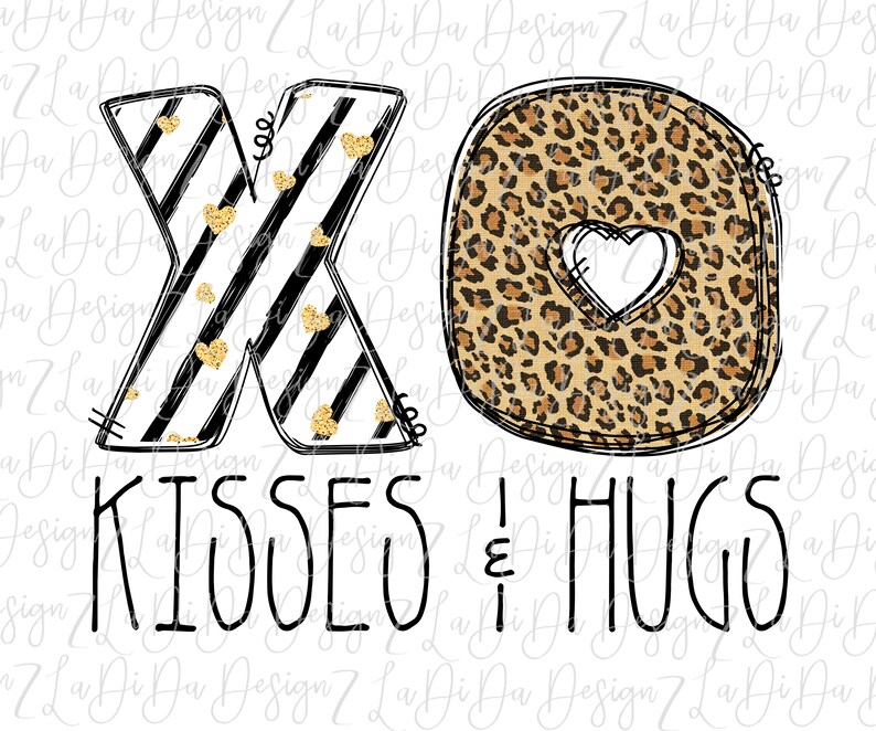 XO Kisses and Hugs PNG Digital Download Black Stripes Gold Hearts ...