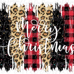 Merry Christmas Buffalo Plaid Black Glitter and Leopard Christmas PNG PDF Digital Download  Brush Strokes
