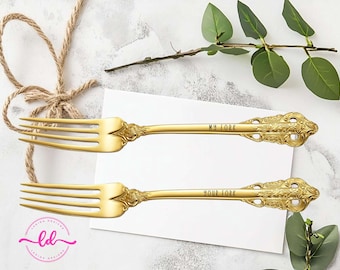 Your Fork My Fork Forks | Laser Engraved | Anniversary Wedding | Housewarming | Gift for Couple | Set with Gift Box | Gold | Custom